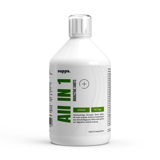 All in One flüssiges Nahrungsergänzungsmittel mit Vitaminen, Mineralien, Aminosäuren und Pflanzenextrakten – für Energie, Immunsystem & Regeneration